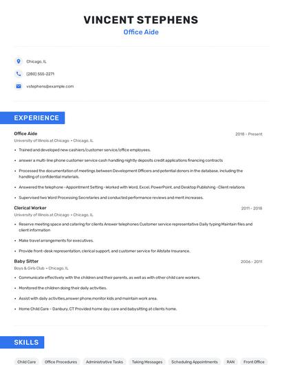 Office Aide Resume