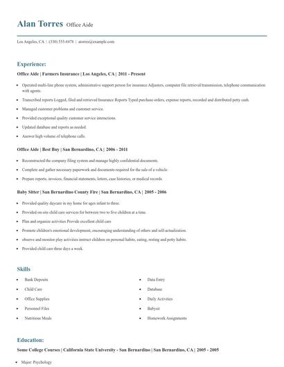 Office Aide Resume