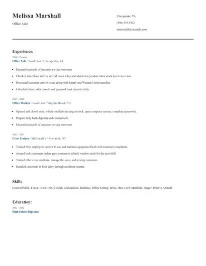 Office Aide Resume
