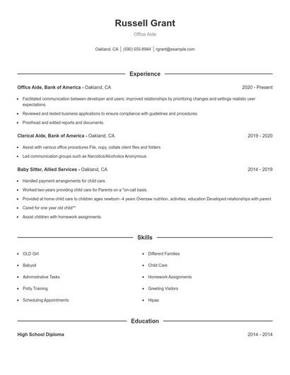 Office Aide Resume