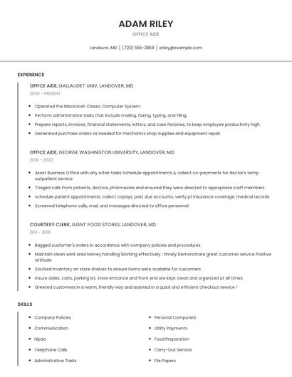 Office Aide Resume
