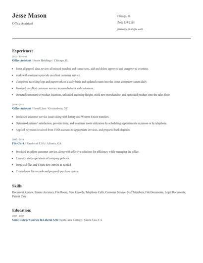 Office Assistant Resume