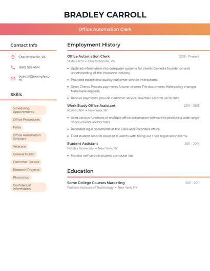 Office Automation Clerk Resume