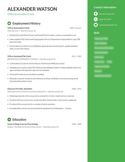 Office Automation Clerk Resume