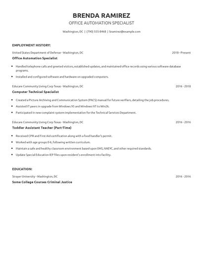Office Automation Specialist Resume