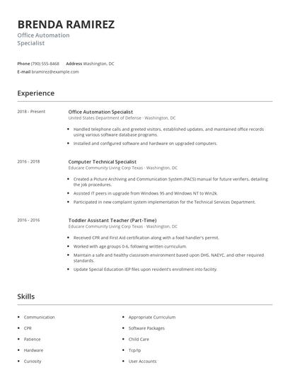 Office Automation Specialist Resume