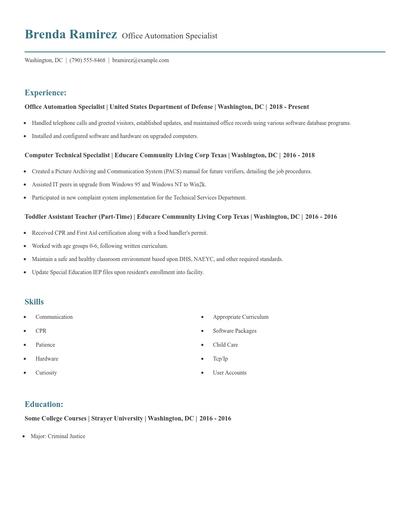 Office Automation Specialist Resume