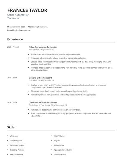 Office Automation Technician Resume