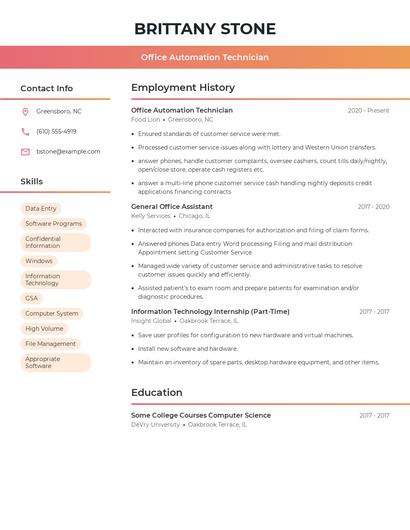 Office Automation Technician Resume