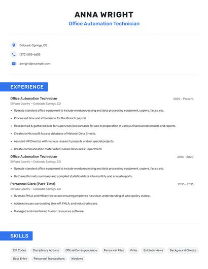 Office Automation Technician Resume