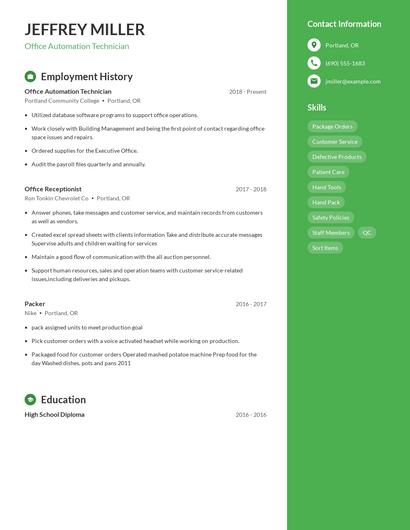 Office Automation Technician Resume