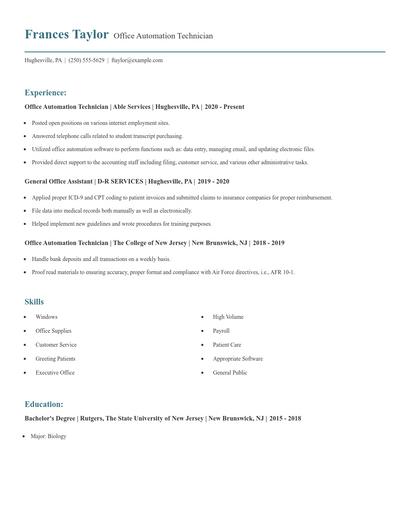 Office Automation Technician Resume