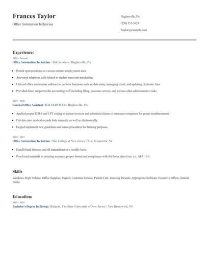 Office Automation Technician Resume