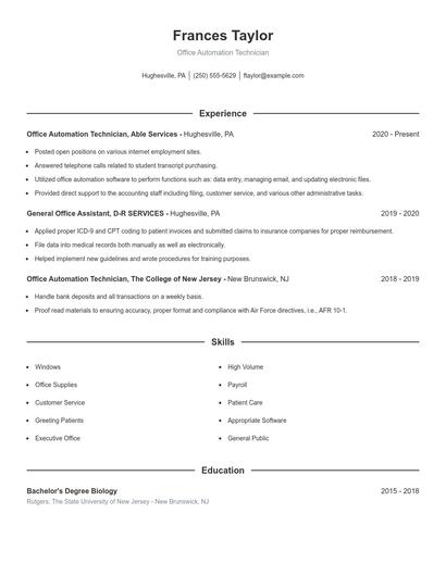 Office Automation Technician Resume