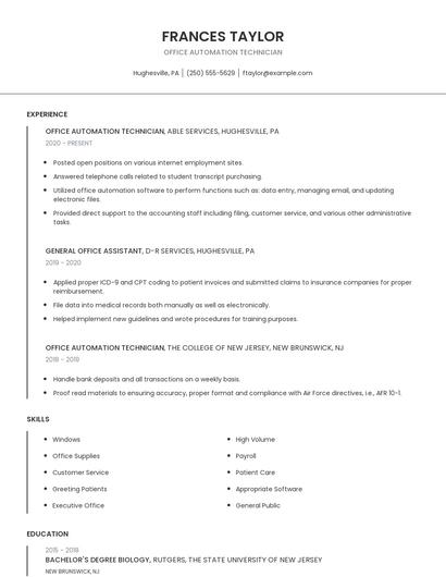 Office Automation Technician Resume