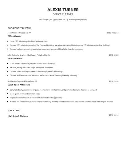 Office Cleaner Resume