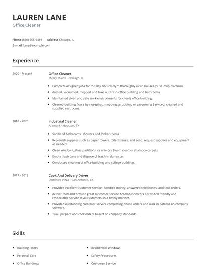 Office Cleaner Resume