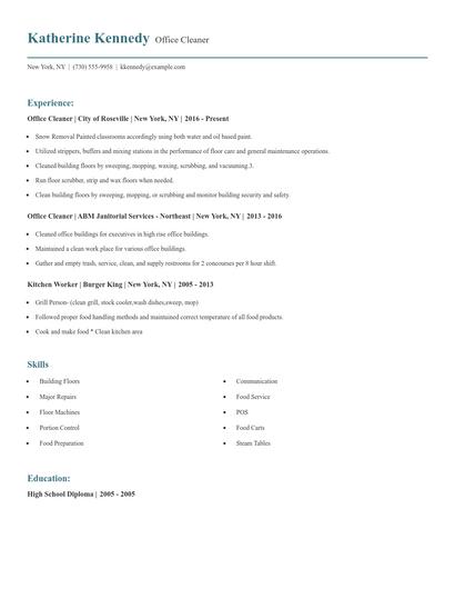 Office Cleaner Resume
