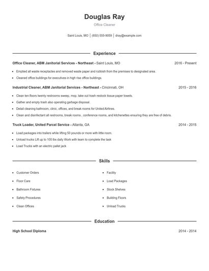 Office Cleaner Resume