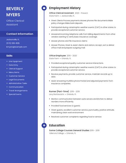 Office Clerical Assistant Resume