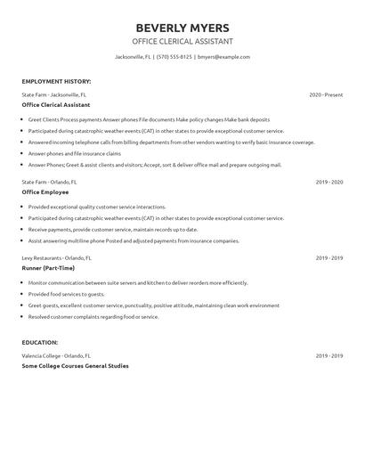 Office Clerical Assistant Resume