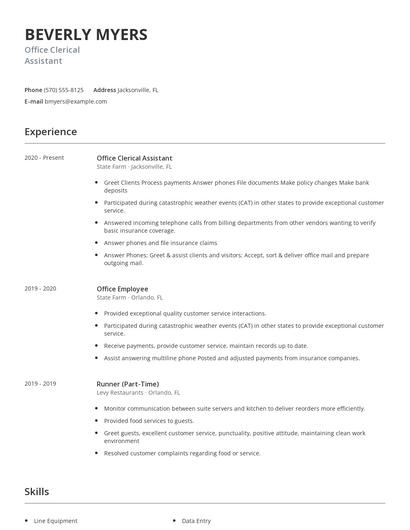 Office Clerical Assistant Resume