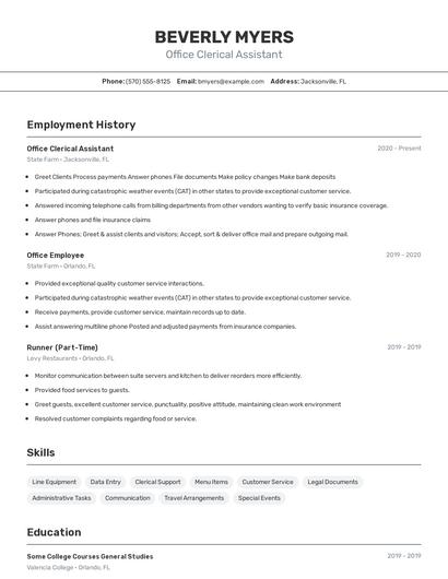 Office Clerical Assistant Resume