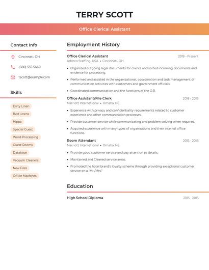 Office Clerical Assistant Resume