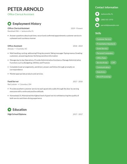 Office Clerical Assistant Resume