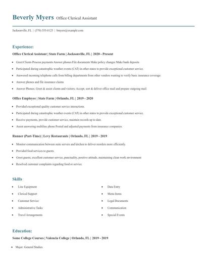 Office Clerical Assistant Resume