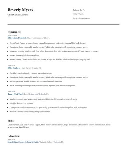 Office Clerical Assistant Resume