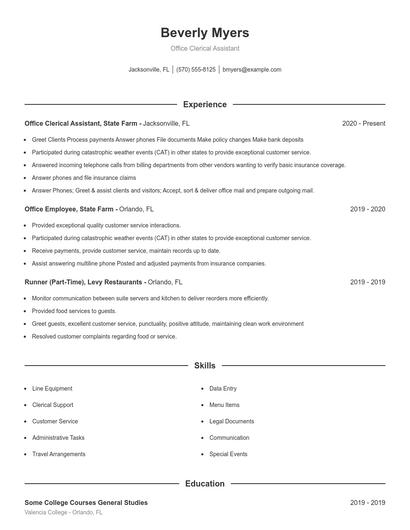 Office Clerical Assistant Resume