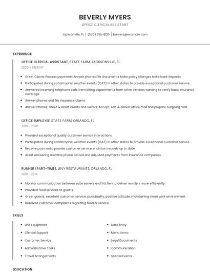 Office Clerical Assistant Resume