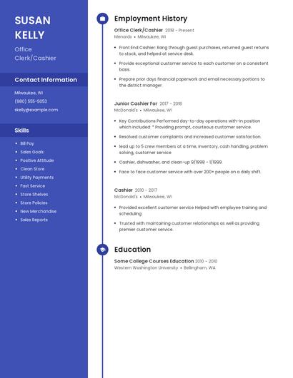 Office Clerk/Cashier Resume