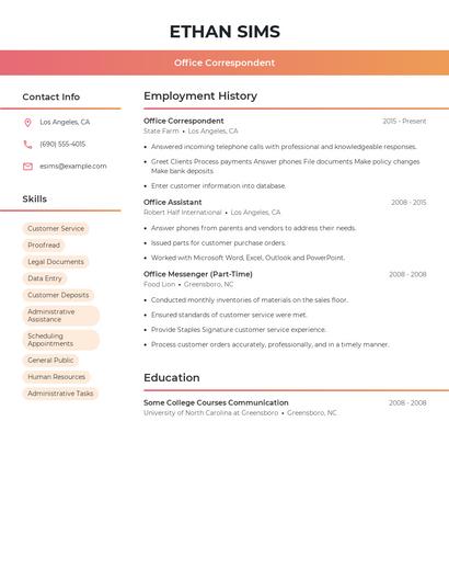 Office Correspondent Resume