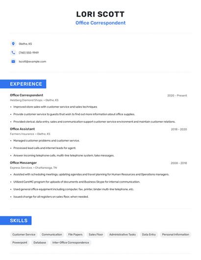 Office Correspondent Resume