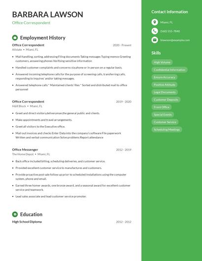 Office Correspondent Resume