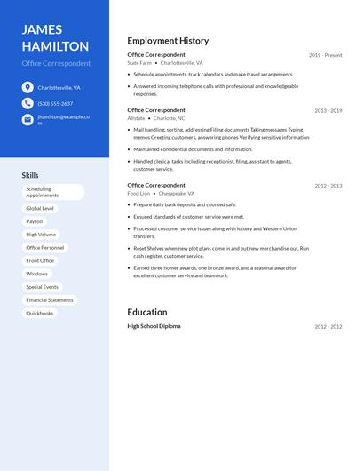 Office Correspondent Resume