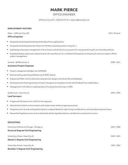 Office Engineer Resume