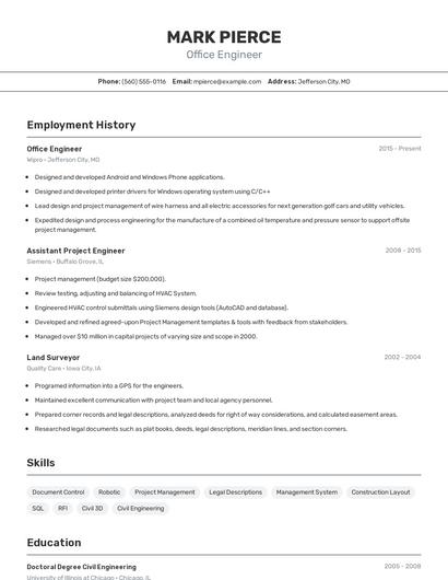 Office Engineer Resume