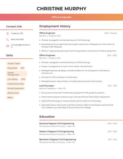 Office Engineer Resume
