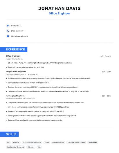 Office Engineer Resume