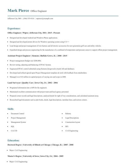 Office Engineer Resume