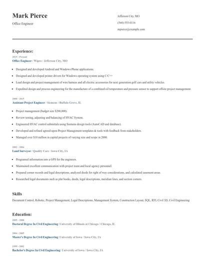 Office Engineer Resume