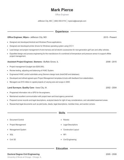 Office Engineer Resume