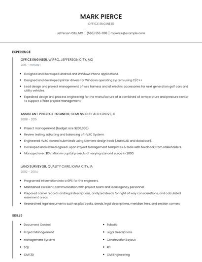 Office Engineer Resume
