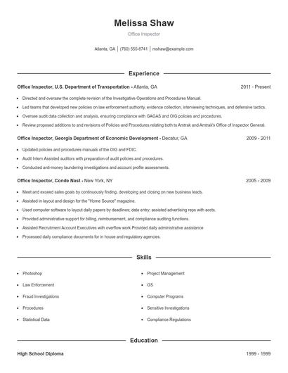 Office Inspector Resume