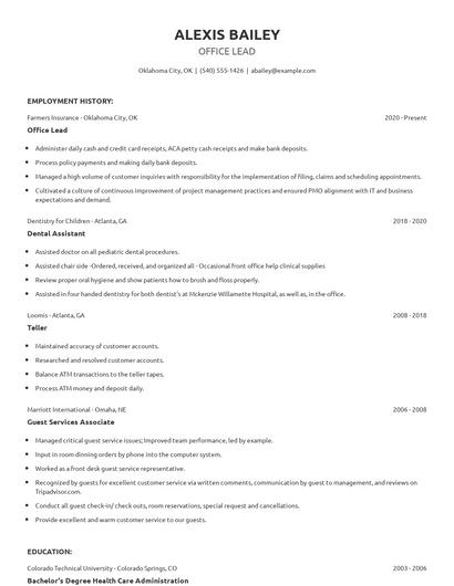 Office Lead Resume