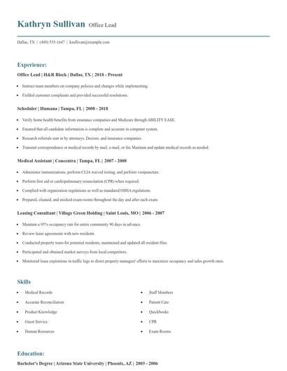 Office Lead Resume
