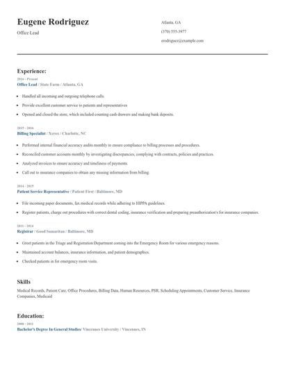 Office Lead Resume